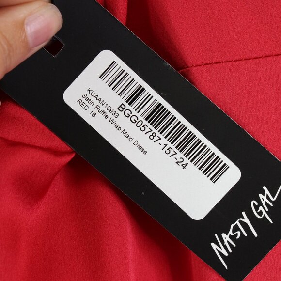 Nasty Gal Satin Ruffle Wrap Maxi Dress Red‎ Size 12 - Picture 4 of 7